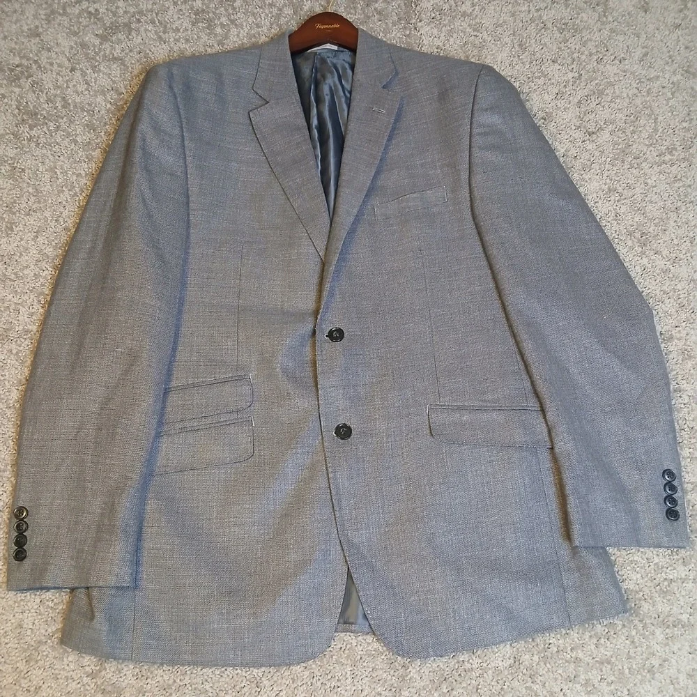 Perry Ellis Portfolio Mens 44L Gray Modern Fit 2-Button Blazer Sport Coat